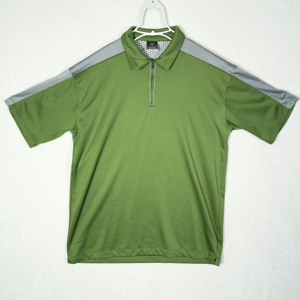 Vintage Nike Sphere React Golf Polo Shirt Mens Large Green 1/4 Zip Short Sleeve - Picture 2 of 10